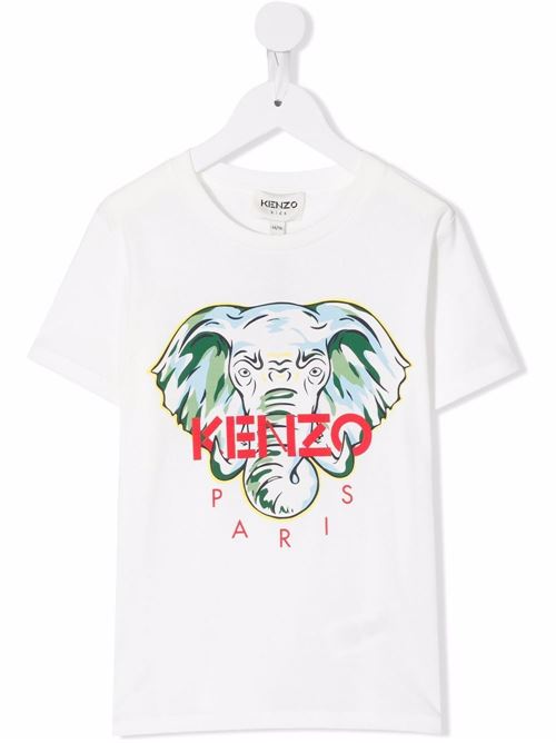 T-shirt bambino con stampa elefante e scritta logo sul petto KENZO Kids | K25637152